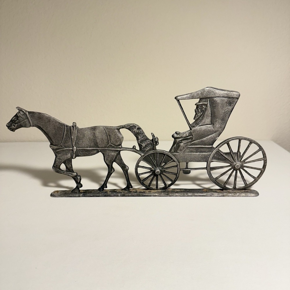 Vintage Horse & Buggy Carriage Metal Sculpture Mail Box Topper Country Decor